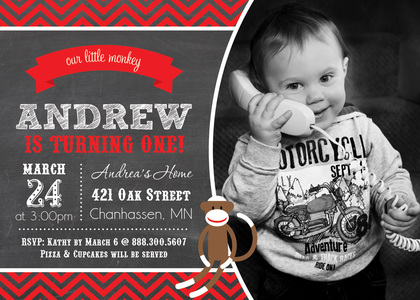 Our Cute Little Monkey Chalkboard Birthday Invitations