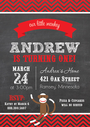 Our Little Monkey Chalkboard Photo Birthday Invitation