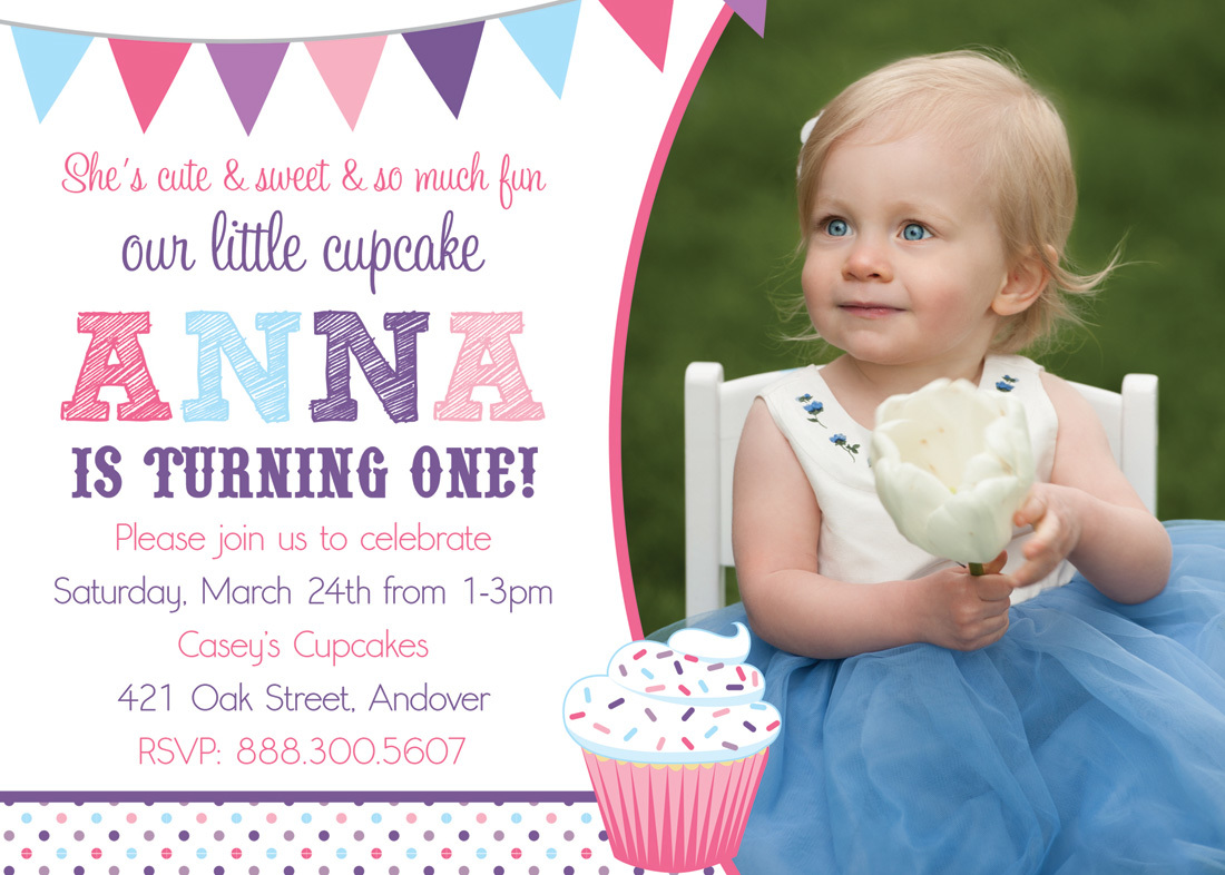 Our Little Cupcake Girl Modern Photo Invitations