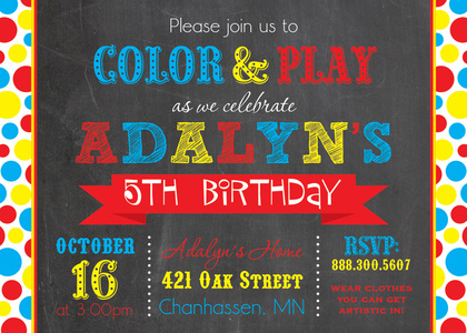 Colorful Dots Chalkboard Birthday Party Invitations
