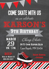 Red Black Roller Skate Chalkboard Birthday Invitations