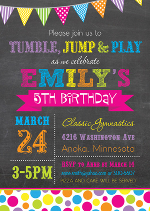 Primary Polka Dots Chalkboard Birthday Invitations