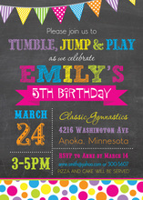 Bright Rainbow Dots Chalkboard Birthday Invitations