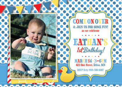 Rubber Ducky Red Chevron Photo Birthday Invitations