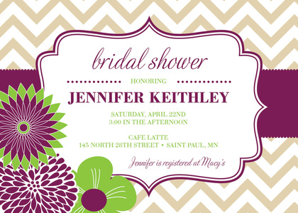 Modern Yellow Grey Flowers Chevron Shower Invitations