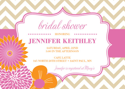 Modern Yellow Grey Flowers Chevron Shower Invitations