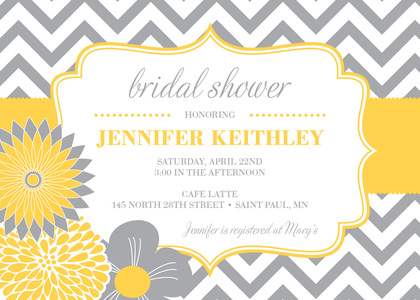 Modern Purple Green Flowers Chevron Invitations