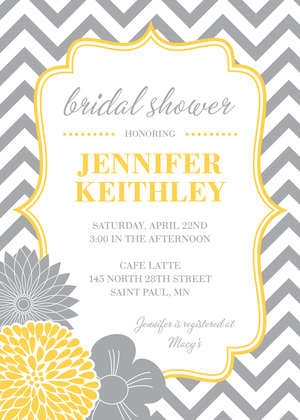 Chalkboard Yellow Grey Flowers Chevron Invitations