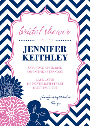 Vintage Pink Brown Flowers Aqua Chevron Invitations