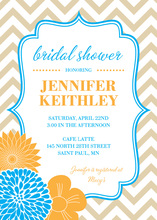 Vertical Blue Orange Flowers Chevron Shower Invitation