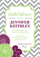 Vertical Purple Green Flowers Chevron Shower Invitation