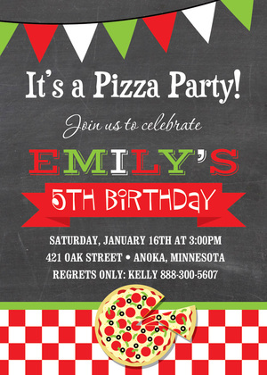 Traditional Pizza Party Oilcloth Banner Invitations