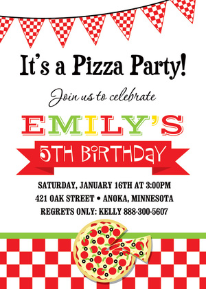 Pizza Party Multicolored Banner Invitations