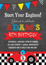 Red Race Car Chalkboard Birthday Party Invitations