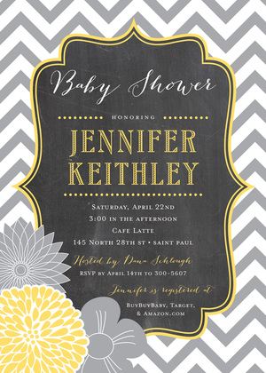 Vertical Blue Orange Flowers Chevron Shower Invitation