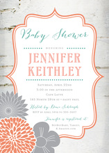 Grey Coral Flowers On Birch Bridal Shower Invitations