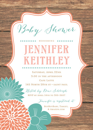 Vintage Pink Brown Flowers Aqua Chevron Invitations