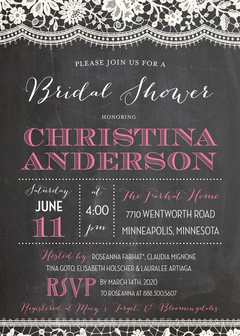White Lace Over Chalkboard Party Invitations
