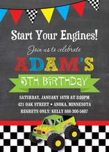 Green Monster Truck Chalkboard Boy Birthday Invitation