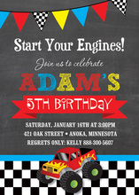 Red Monster Truck Boy Birthday Invitations