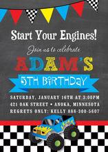 Red Monster Truck Boy Birthday Invitations