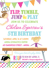 Rainbow Dots Gymnastics Girls Birthday Invitations