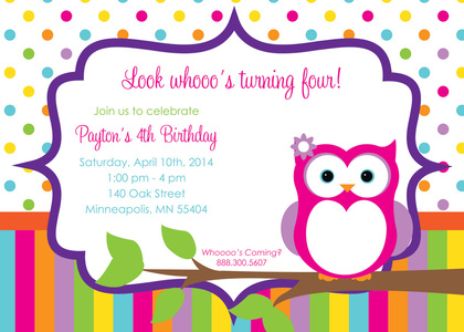 Cute Owl with Birch Stripes Birthday Party Invitations