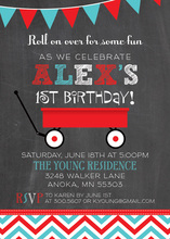 Little Red Wagon Chalkboard Birthday Party Invitations