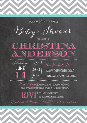 Aqua Trim Chalkboard Grey Chevrons Bridal Invitations