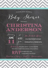 Grey Chevron Chalkboard Aqua Baby Shower Invitations