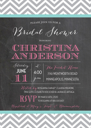 Pink Trim Chalkboard Grey Zigzag Pattern Invitations