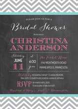 Aqua Trim Chalkboard Grey Chevrons Bridal Invitations