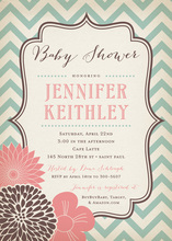 Vintage Pink Brown Flowers Aqua Chevron Invitations