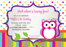 Cute Owl with Birch Stripes Birthday Party Invitations