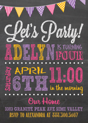 Rainbow Party Poster Style Chalkboard Invitations