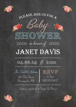 Pretty Burlap Roses Chalkboard Style Invitations