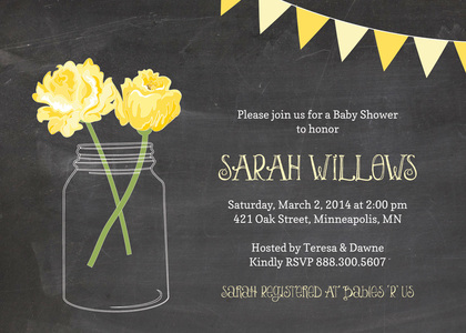 Mason Jar Purple Flowers In Chalkboard Wedding Invite