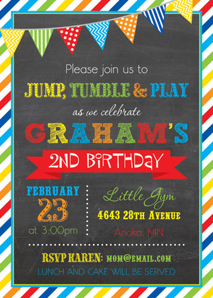 Primary Stripe Border Banners Birthday Invitations