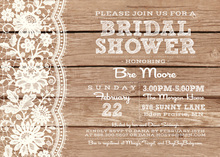 White Lace On Rusty Wood Bridal Shower Invitations