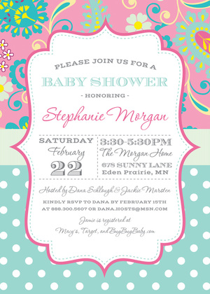 Pink Paisley Aqua Polka Dots Baby Shower Bingo Game