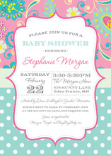 White Contrast Posh Red Paisley Invitations
