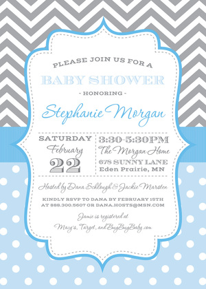 Grey Chevrons Pink Polka Dots Invitation