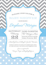 Grey Chevrons Blue Polka Dots Invitation