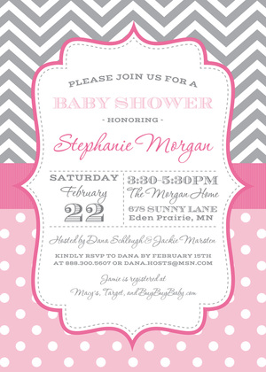 Grey Chevrons Yellow Polka Dots Invitation