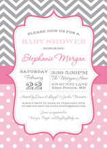 Grey Chevrons Pink Polka Dots Invitation