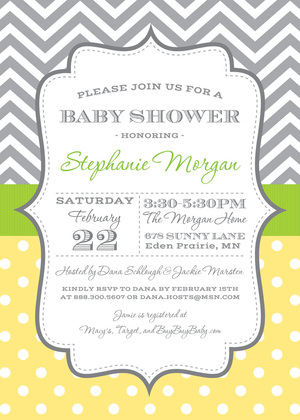 Grey Chevrons Blue Polka Dots Invitation