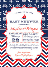 Red Navy Chevrons Nautical Pattern Sailboat Invitations