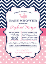 Navy Chevrons Pink Whale Invitations