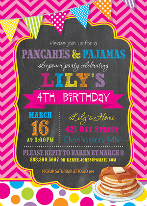 Bright Pancakes and Pajamas Birthday Party Invitations