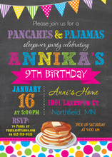 Bright Pancakes Pajamas Chalkboard Birthday Invitations